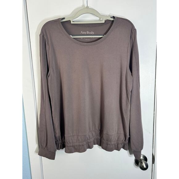 Anybody Blouses Lot of 2 Green & Taupe Crepe Stretch Knit Ruffled Hem Officecore - Picture 9 of 14